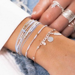 Bracelet ATLANTA Argent - Cordons & Perles beige bleu léopard