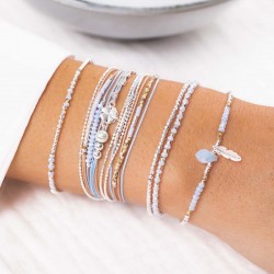 Bracelet fin élastiqué TENERIFE argent - Perles & Miyuki bleu léopard TAILLE M