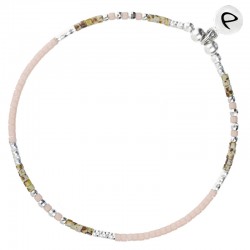 Bracelet fin élastiqué LAGOA argent & Perles Rose corail Léopard - DORIANE Bijoux