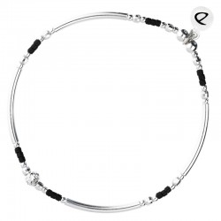 Bracelet fin élastiqué PORTO-VECCHIO argent & Perles noires - DORIANE Bijoux
