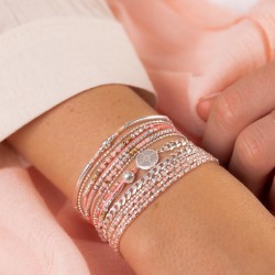 Bracelet fin élastiqué PORTO-VECCHIO argent & Perles rose léopard TAILLE M