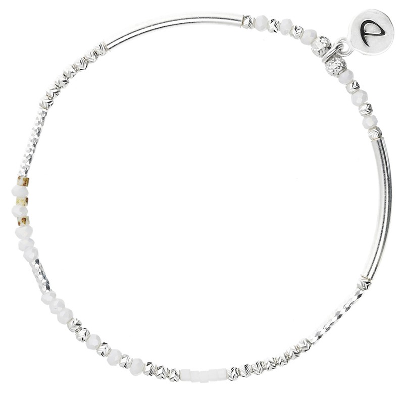 Bracelet fin élastiqué BALEARES argent & Perles Blanc léopard - DORIANE Bijoux