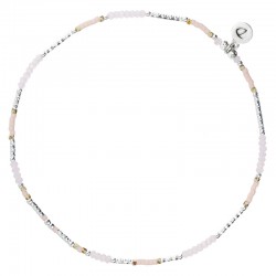 Chevillère élastique FINE - Tubes diamantés & Perles rose léopard - DORIANE Bijoux