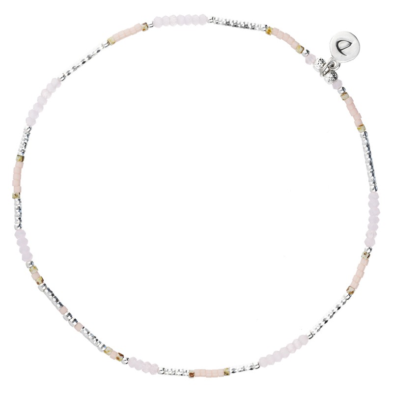 Chevillère élastique FINE - Tubes diamantés & Perles rose léopard - DORIANE Bijoux