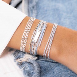 Bracelet élastique 3 tours NEW IBIZA argent & Perles grises TAILLE M