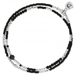 Bracelet multi-tours élastiqué CANBERRA argent & Perles noires - DORIANE Bijoux
