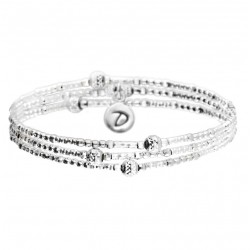 Bracelet élastiqué LOLLILOP 3 rangs argent & Perles total silver - DORIANE Bijoux