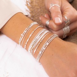 Bracelet fin élastiqué BALEARES argent & Perles Blanc léopard TAILLE S