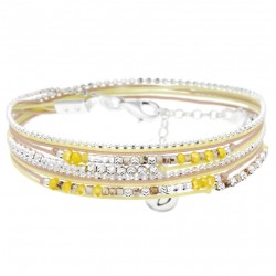 Bracelet FORMOSA DEUX TOURS argent : cordons, perles jaune - DORIANE Bijoux