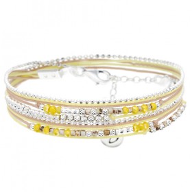 Bracelet FORMOSA DEUX TOURS argent : cordons, perles jaune - DORIANE Bijoux