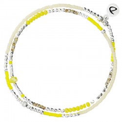 Bracelet élastiqué multi-tours SPRING Argent : perles jaunes - DORIANE Bijoux