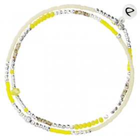 Bracelet élastiqué multi-tours SPRING Argent : perles jaunes - DORIANE Bijoux