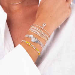 Bracelet élastiqué multi-tours SPRING Argent : perles jaunes TAILLE S