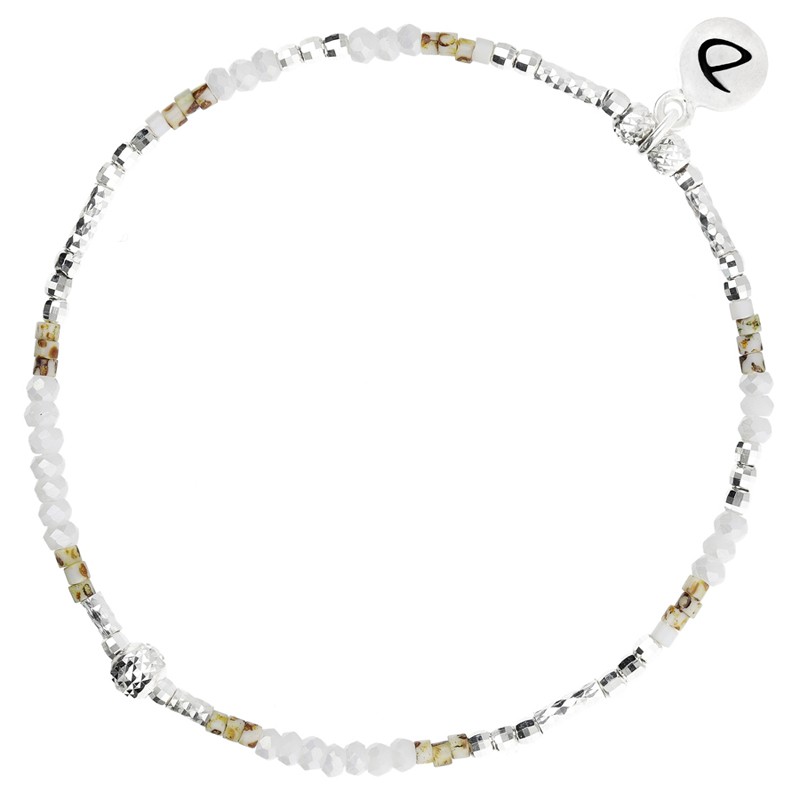 Bracelet fin élastiqué MYKONOS argent - Perles & Miyuki blanc léopard DORIANE BIJOUX