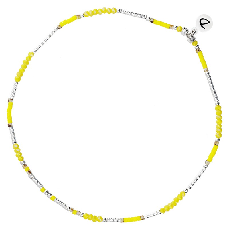 Chevillière élastique FINE : tubes diamantés, perles jaunes - DORIANE Bijoux