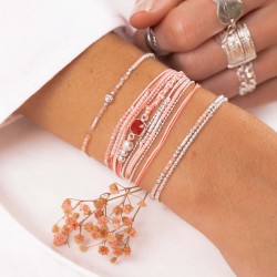 Bracelet multi-tours élastiqué MINORQUE argent & Perles rose-corail clair TAILLE M