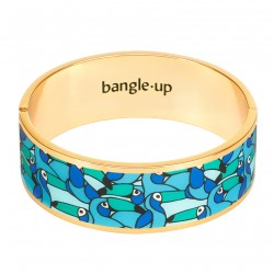 Bracelet Jonc manchette JANGALA doré - Email turquoise & bleu  signé BANGLE UP
