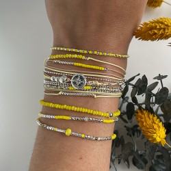 Bracelet élastiqué multi-tours SPRING Argent : perles jaunes TAILLE S
