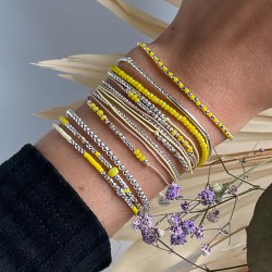 Bracelet élastiqué Argent ALONE & Perles de verre jaune TAILLE S