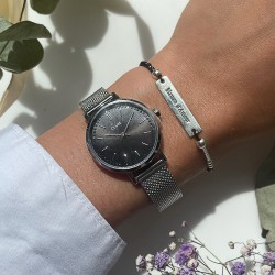 Montre Boho Chic Petite Crystals Mesh, couleur argent, cadran rond noir