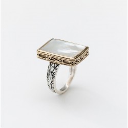 Bague ethnique argent doré OLYTE - Nacre blanche rectangulaire CANYON BIJOUX