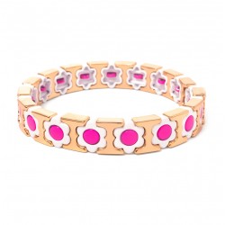 Bracelet élastiqué COACHELLA ROSE - Fleurs émaillées rose & blanc SIMONE A BORDEAUX