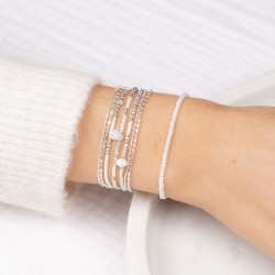 Bracelet élastiqué Argent ALONE & Perles de verre Opaline TAILLE M