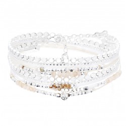 Bracelet MOOREA argent : chaîne, cordon blanc, perle crème léopard - DORIANE Bijoux