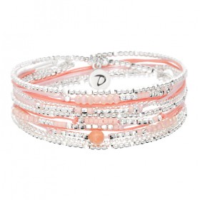 Bracelet élastiqué 3 TOURS DESIRE argent - Cordons corail rose & Perles roses - DORIANE Bijoux