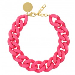 Collier court FLAT CHAIN PINK Doré - Gros Maillons plats Rose VANESSA BARONI