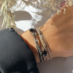 Bracelet multitours VIRTUOSE argent noir léopard - Onyx & Andocrosite