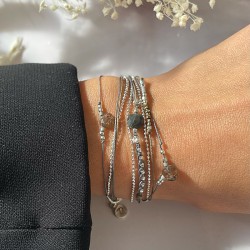 Bracelet multitours VIRTUOSE argent gris léopard - Quartz & Andocrosite