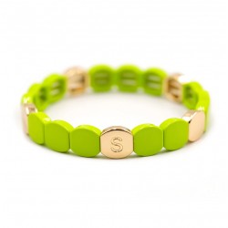Bracelet élastiqué COLORFUL - Pastilles émail doré & Vert fluo - Simone à Bordeaux