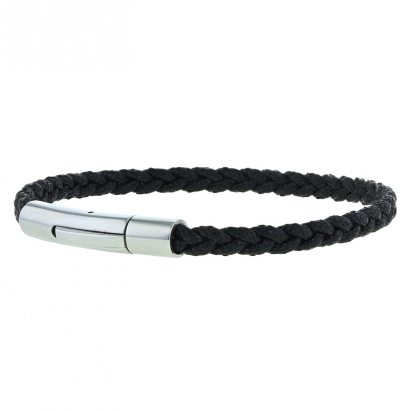 Bracelet homme Coton tressé serré plat - Noir LOOP AND CO