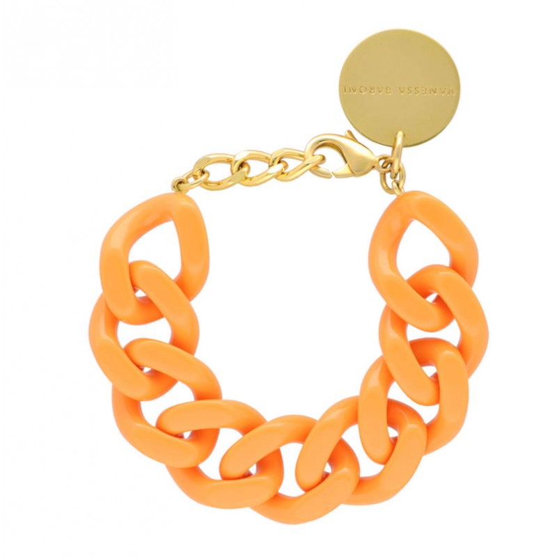 Bracelet FLAT CHAIN ORANGE Doré - Gros Maillons plats orange clair - VANESSA BARONI