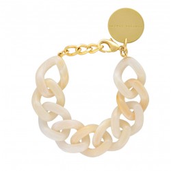 Bracelet FLAT CHAIN BLANC MARBRE Doré - Gros Maillons plats blanc marbré - VANESSA BARONI