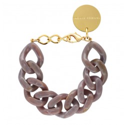 Bracelet FLAT CHAIN TAUPE MARBLE Doré - Gros Maillons plats taupe marbré - VANESSA BARONI