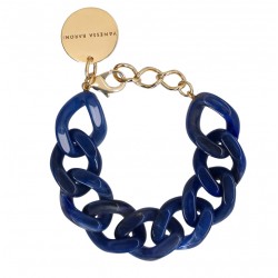 Bracelet FLAT CHAIN MARINE MARBLE Doré - Gros Maillons plats marine marbré - VANESSA BARONI