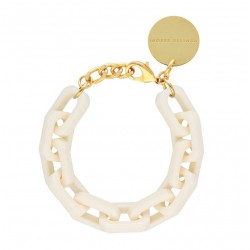 Bracelet TANK OFF WHITE Doré - Gros Maillons rectangulaires blancs - Vanessa Baroni