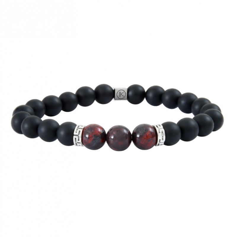 Bracelet Homme élastique argent - Agates noires & Jaspes rouge IKOBA Bracelet Homme élastique argent - Agates noires & Jaspes rouge IKOBA