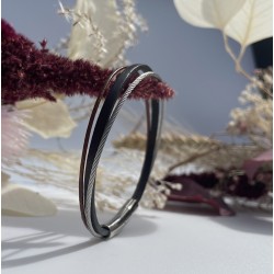 Bracelet jonc multi-rangs - Liens cuir marron & câble fin TAILLE L