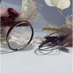 Bracelet jonc multi-rangs - Liens cuir marron bleu & câble fin TAILLE M