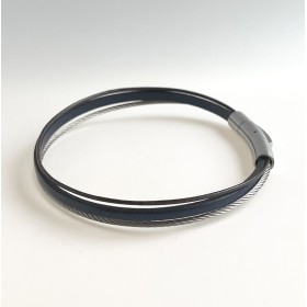 Bracelet jonc multi-rangs - Liens cuir marron bleu & câble fins LOOP AND CO