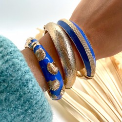 Bracelet Jonc Amok COQUILLAGE Doré - Email Bleu mer