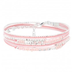 Bracelet multitours FORMOSA argent - Cordons, perles de verre & Miyuki rose - DORIANE Bijoux