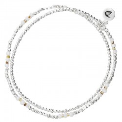 Bracelet DEUX TOURS élastiqué MINORQUE argent & Perles blanc léopard - DORIANE Bijoux