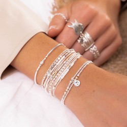 Bracelet DEUX TOURS élastiqué MINORQUE argent & Perles blanc léopard TAILLE L