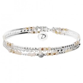 Bracelet multitours élastique CALVI Argent- Chaîne & Perles beige léopard - DORIANE Bijoux