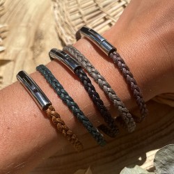 Bracelet homme Coton tressé serré plat - Vert foncé TAILLE M