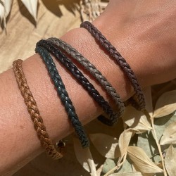 Bracelet homme Coton tressé serré plat - Vert foncé TAILLE M